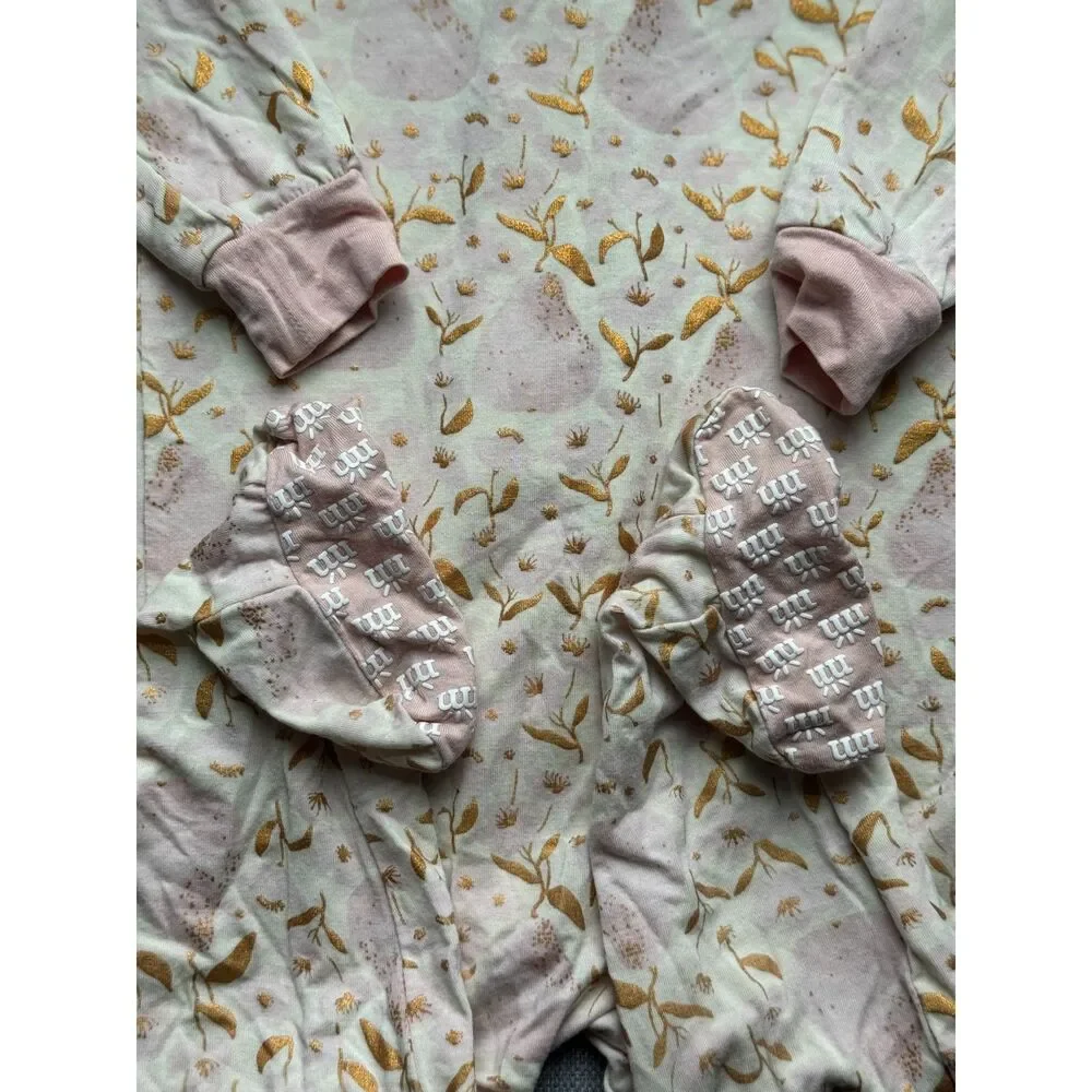 +Magnetic Me Modal Magnetic Footie Sleeper Pink Gold Floral 9-12 Months
